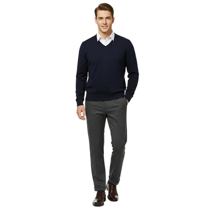 School Stitch® Premium V Neck Jumpers for Men UK, Long Sleeve Cotton Blend Mens Sweatshirts, Comfortable Fit Adults Sweaters, Classic Grey, Navy & Black Casual College & Office Wear Mens Jumper, S-XXL