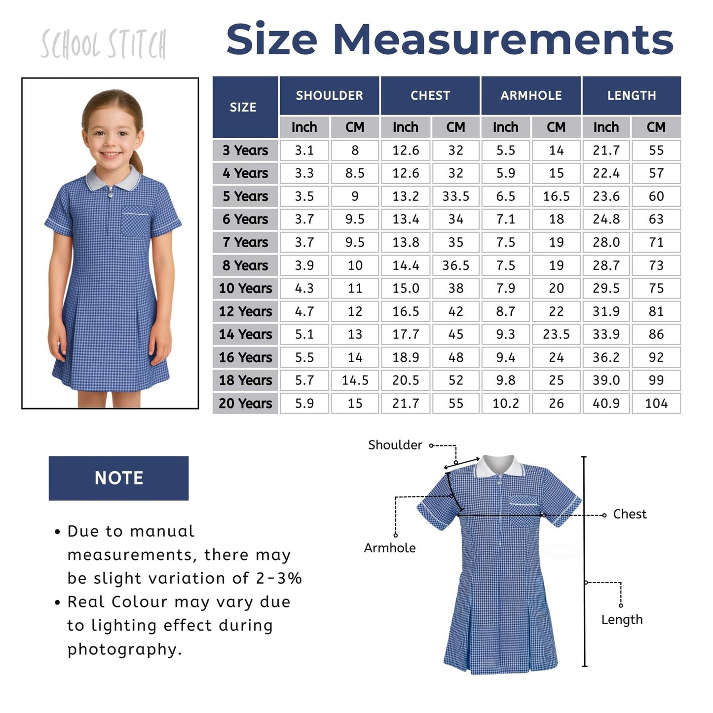 Girls Gingham School Dress, Kids Short Sleeve Zip up Check Print Pleated School Uniform Girls Summer Dress with Side Pockets and Hair Bobble, Ages 3-20