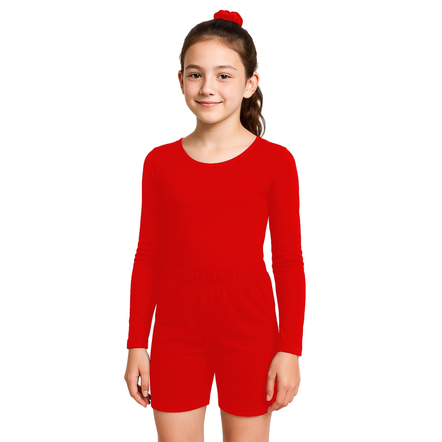 School Stitch® 3 Piece gymnastics leotards for girls Set, Kids Microfiber Long Sleeve Bodysuit With dance shorts & Scrunchie, Stylish Ballet Dress Leotards for Girls Gymnastics Kids Bodysuit Age 3-13