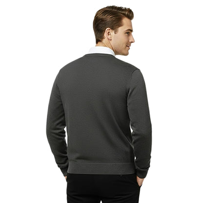 School Stitch® Premium V Neck Jumpers for Men UK, Long Sleeve Cotton Blend Mens Sweatshirts, Comfortable Fit Adults Sweaters, Classic Grey, Navy & Black Casual College & Office Wear Mens Jumper, S-XXL