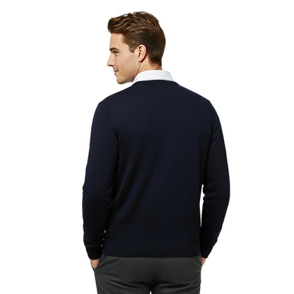 School Stitch® Premium V Neck Jumpers for Men UK, Long Sleeve Cotton Blend Mens Sweatshirts, Comfortable Fit Adults Sweaters, Classic Grey, Navy & Black Casual College & Office Wear Mens Jumper, S-XXL