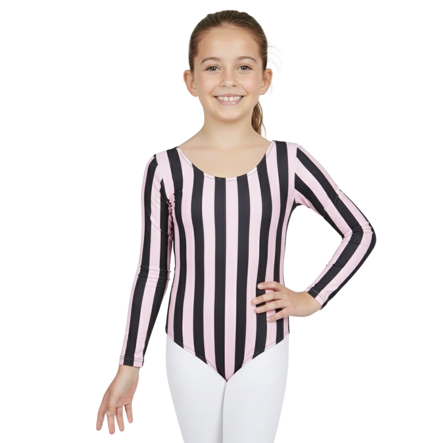 Girls Long Sleeve Bodysuit Vertical Stripe Print