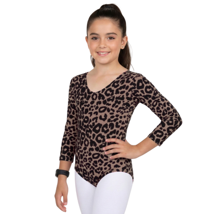 Girls Long Sleeve Bodysuit Leopard Print