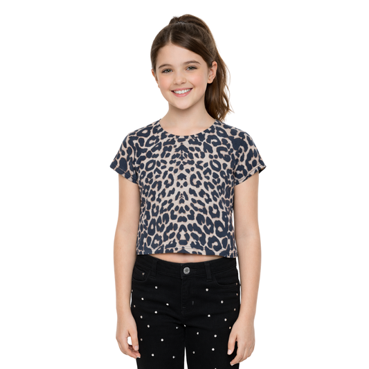 Girls Cape Sleeve Crop Top Leopard Print