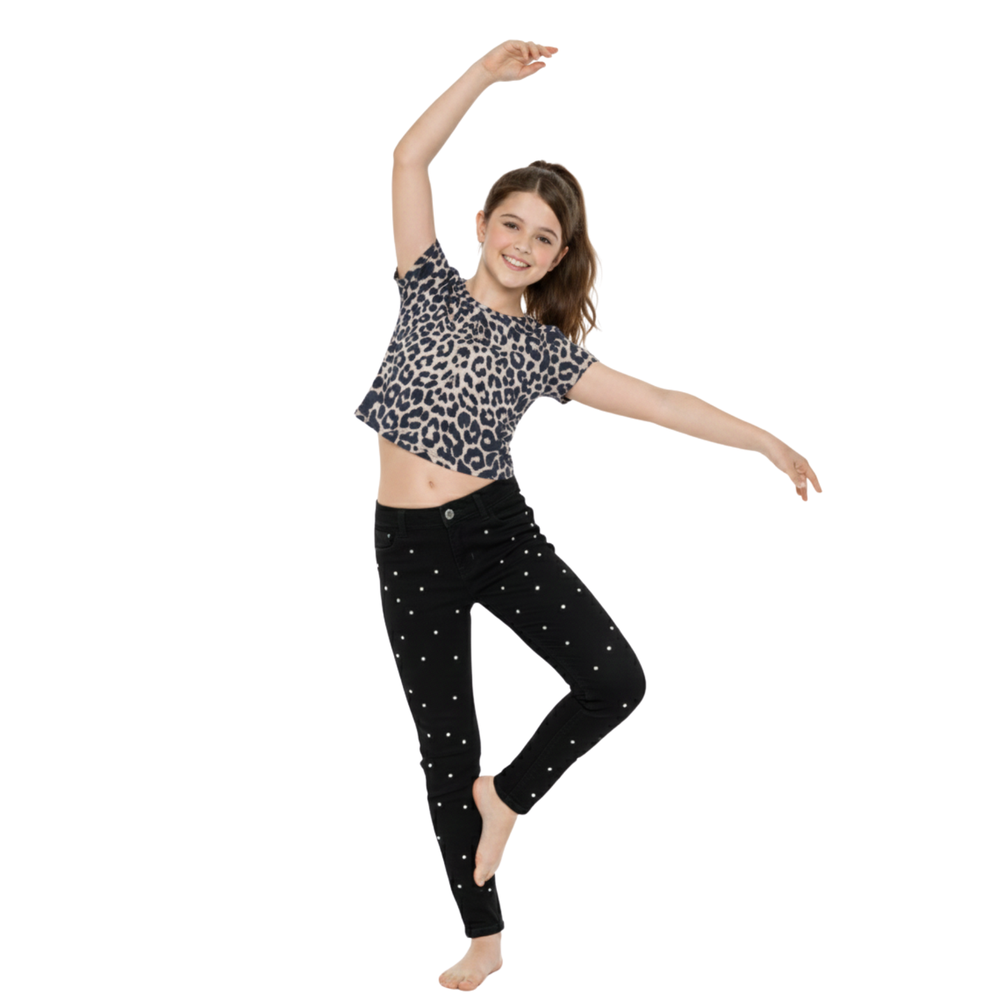 Girls Cape Sleeve Crop Top Leopard Print