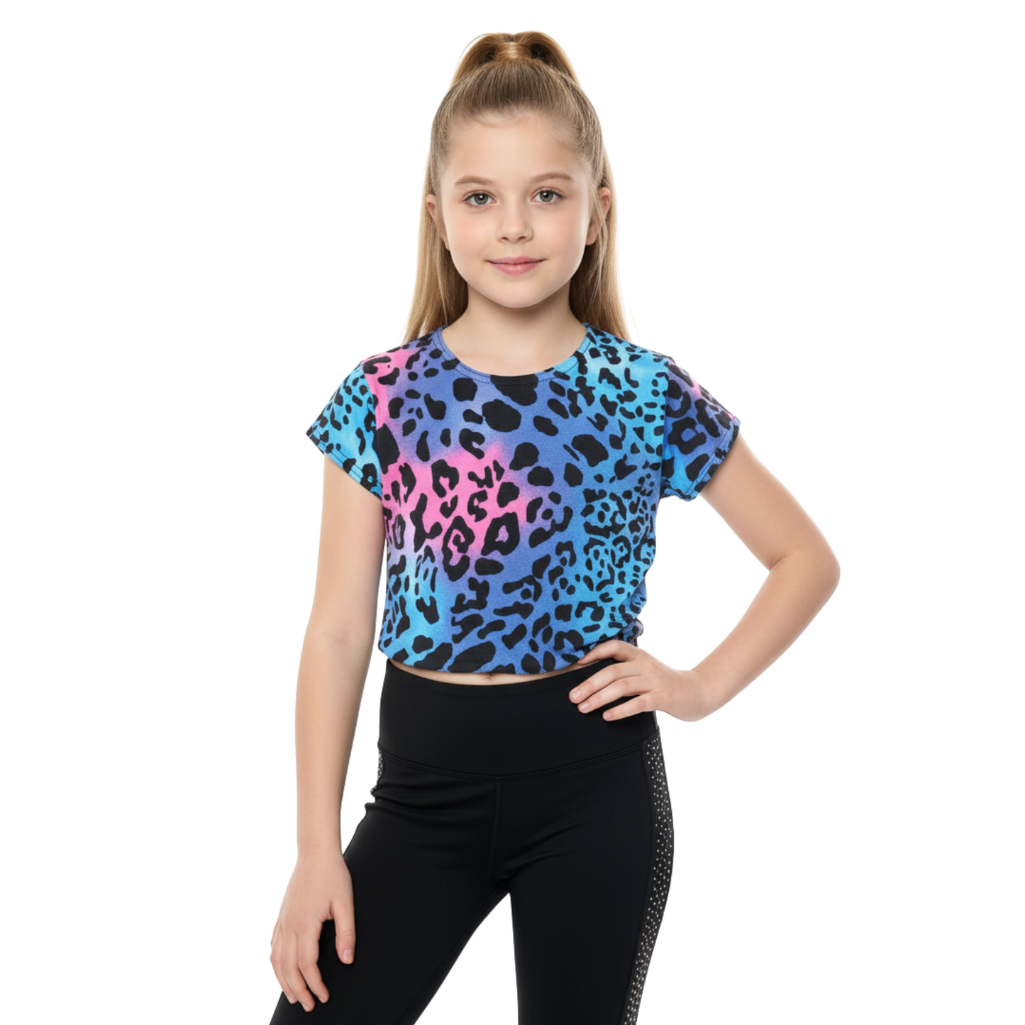 Girls Cape Sleeve Crop Top Leopard Print