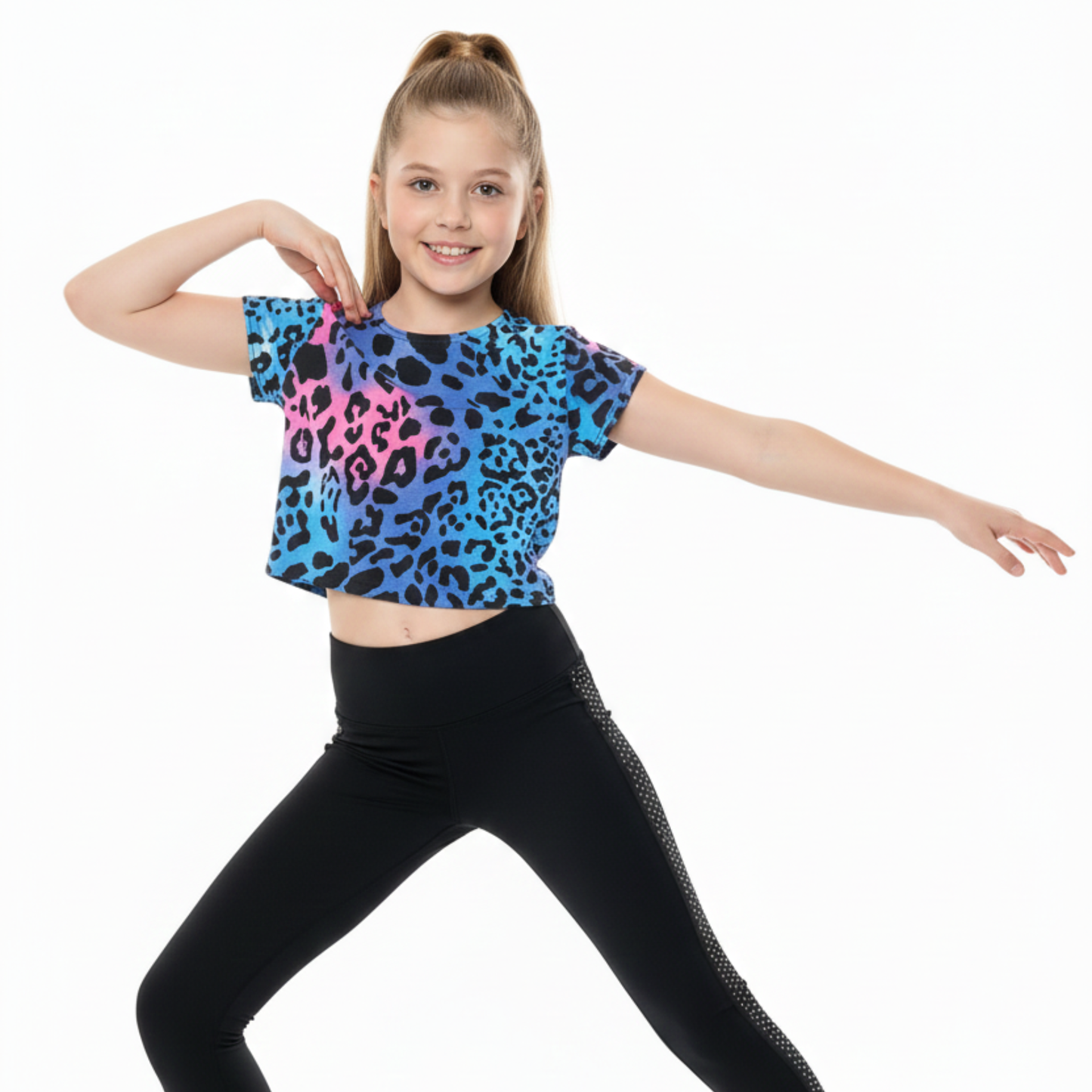 Girls Cape Sleeve Crop Top Leopard Print