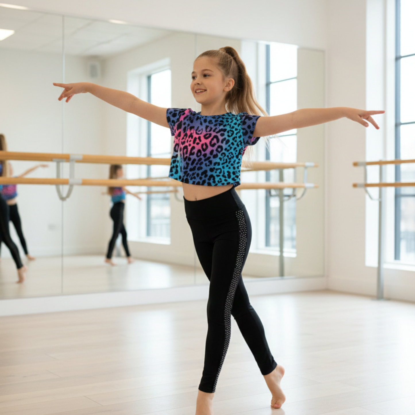 Girls Cape Sleeve Crop Top Leopard Print