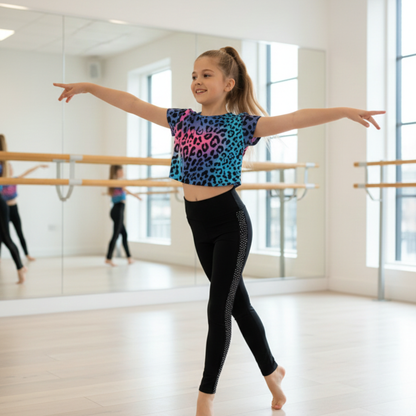 Girls Cape Sleeve Crop Top Leopard Print