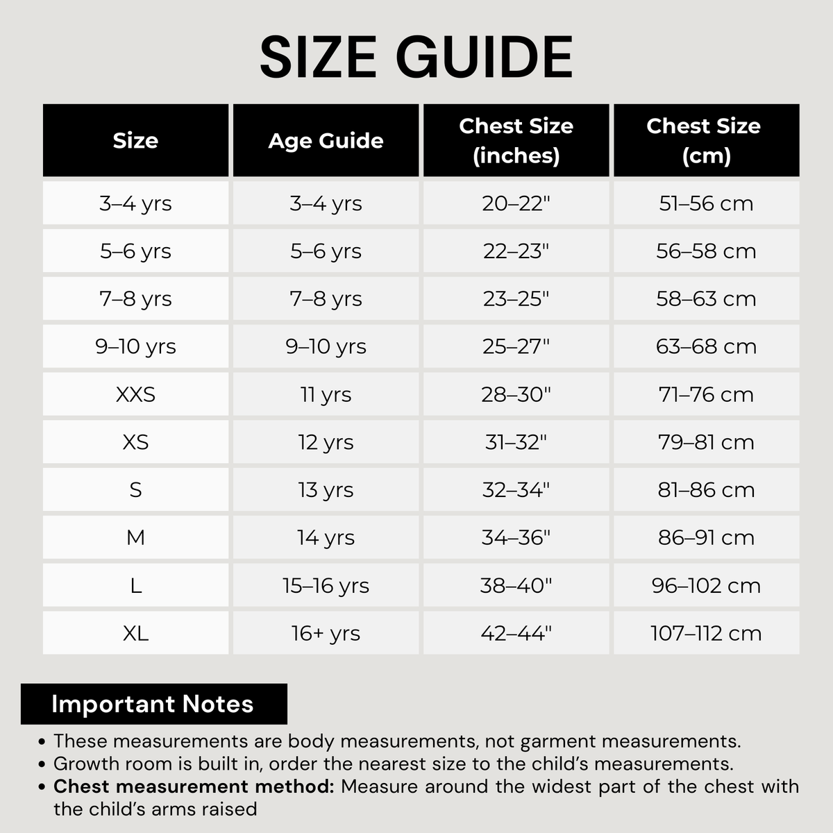Size chart