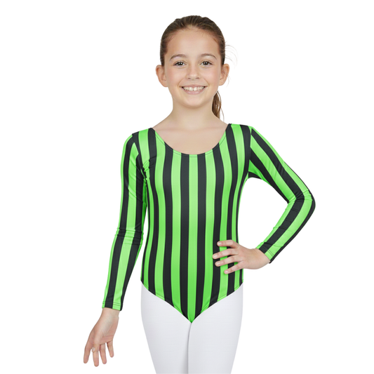 Girls Long Sleeve Bodysuit Vertical Stripe Print