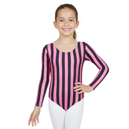 Girls Long Sleeve Bodysuit Vertical Stripe Print