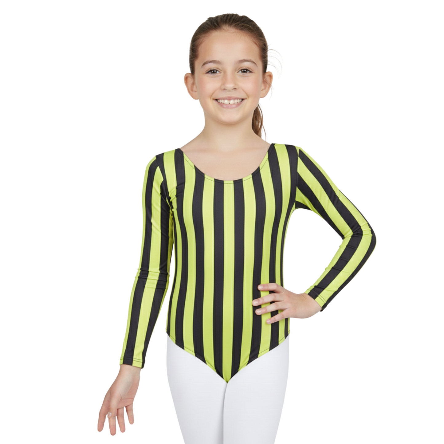 Girls Long Sleeve Bodysuit Vertical Stripe Print