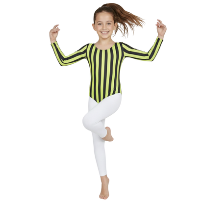 Girls Long Sleeve Bodysuit Vertical Stripe Print