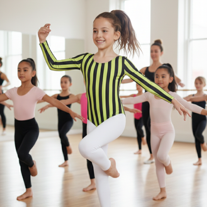 Girls Long Sleeve Bodysuit Vertical Stripe Print