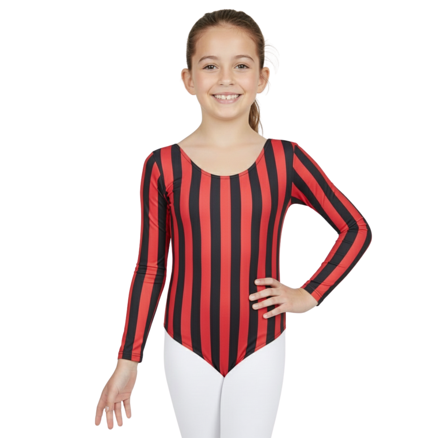 Girls Long Sleeve Bodysuit Vertical Stripe Print