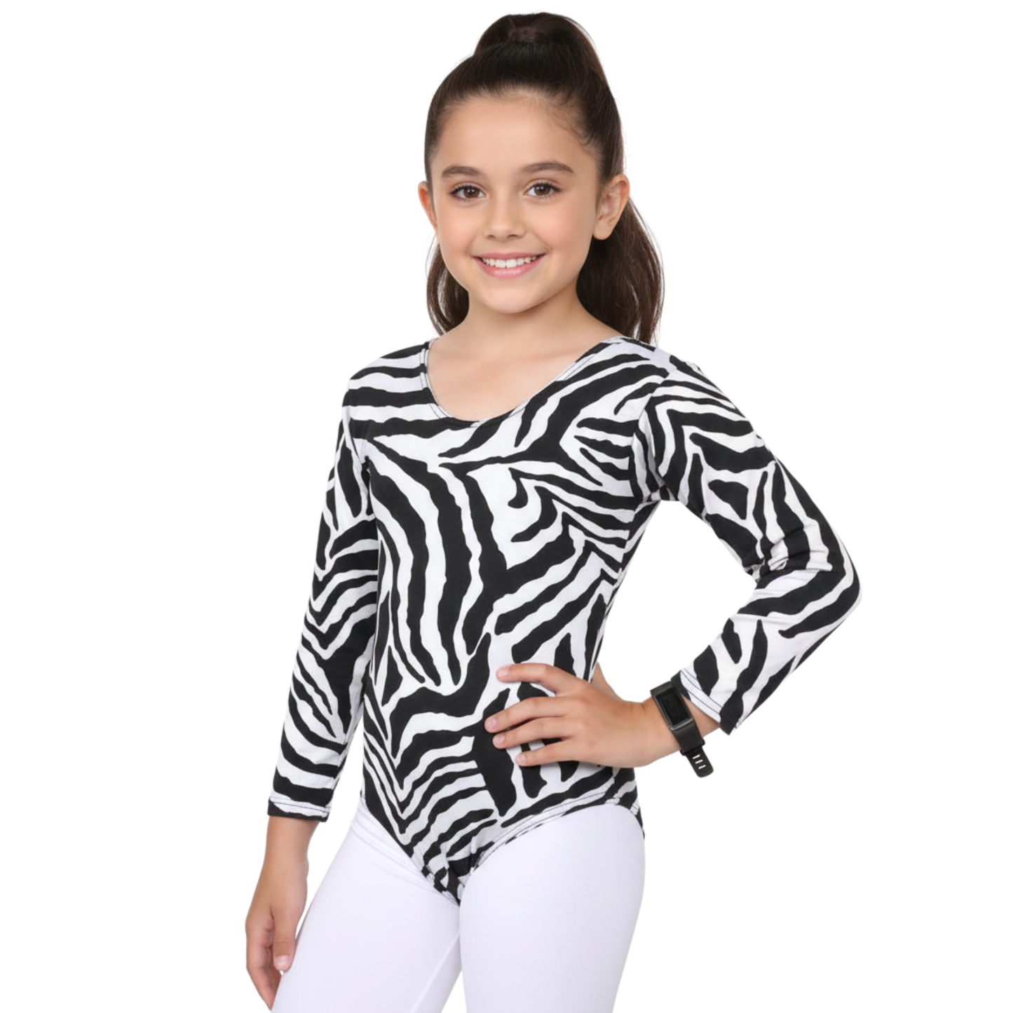 Girls Long Sleeve Bodysuit Zebra Print