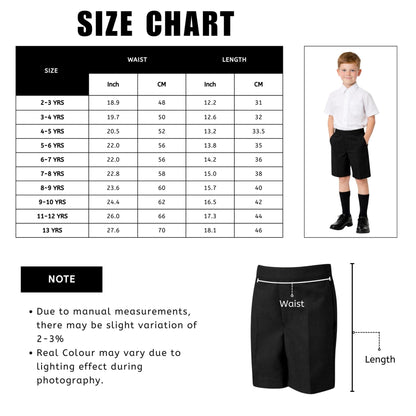 School Stitch® Boys School Shorts, Waist Adjuster with Half Elastic Back Knee Length Pull On Shorts With Pockets, Kids Plain Teflon Coated Black Short Pants, School Uniform Boys Ages 2-13