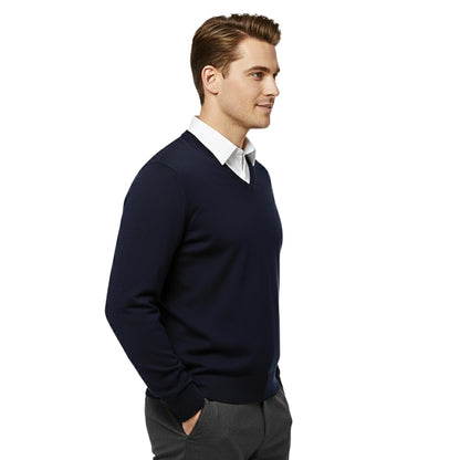 School Stitch® Premium V Neck Jumpers for Men UK, Long Sleeve Cotton Blend Mens Sweatshirts, Comfortable Fit Adults Sweaters, Classic Grey, Navy & Black Casual College & Office Wear Mens Jumper, S-XXL