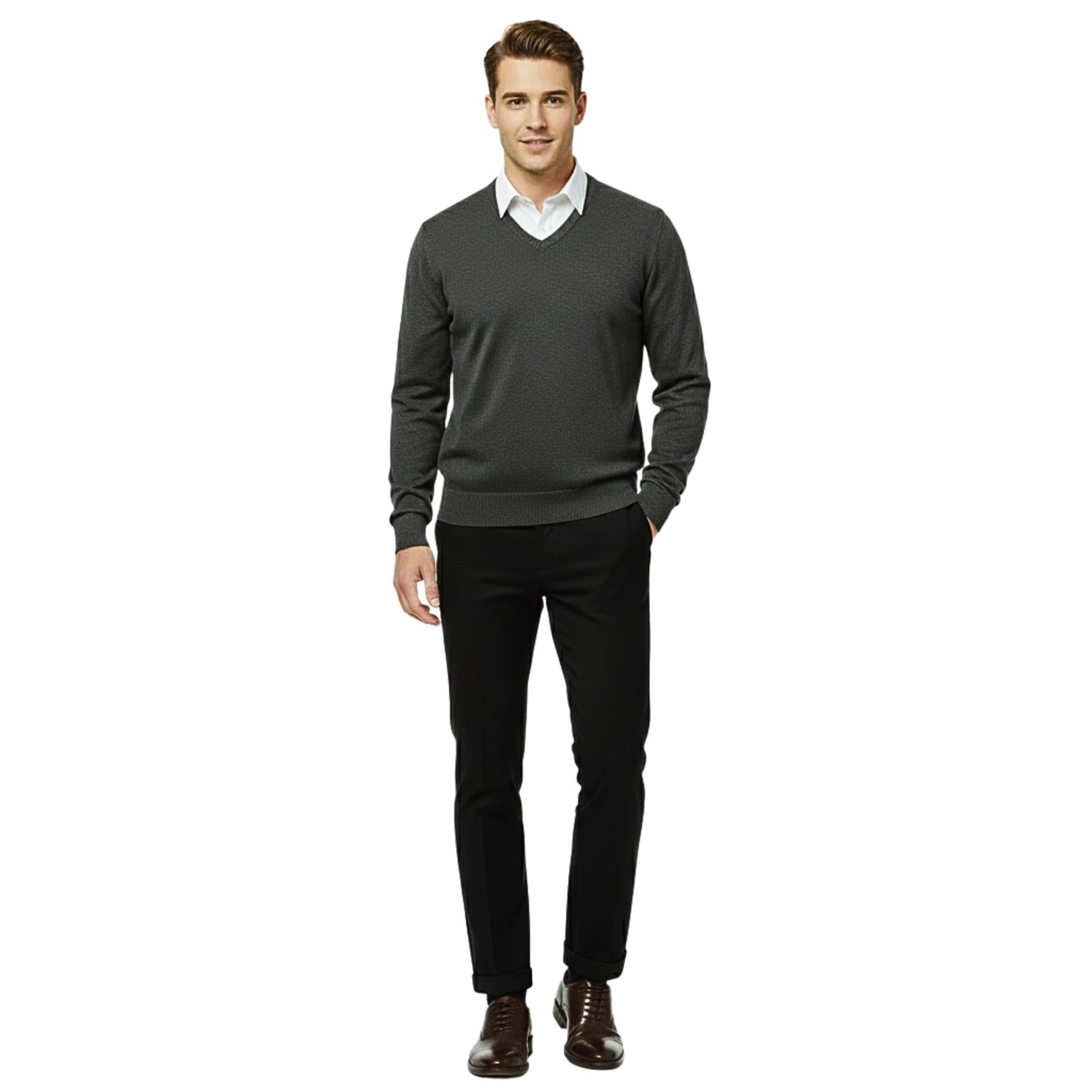 School Stitch® Premium V Neck Jumpers for Men UK, Long Sleeve Cotton Blend Mens Sweatshirts, Comfortable Fit Adults Sweaters, Classic Grey, Navy & Black Casual College & Office Wear Mens Jumper, S-XXL