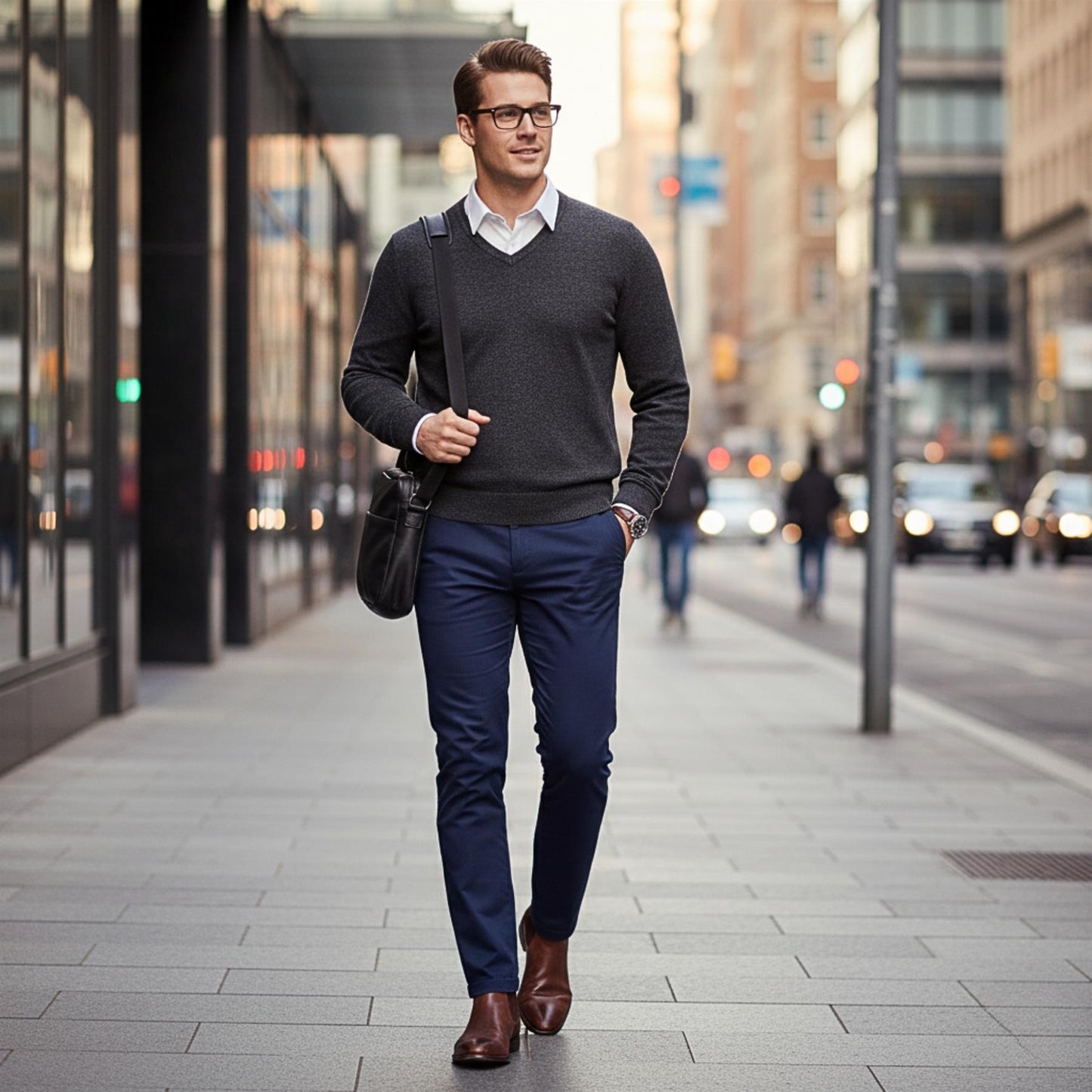 School Stitch® Premium V Neck Jumpers for Men UK, Long Sleeve Cotton Blend Mens Sweatshirts, Comfortable Fit Adults Sweaters, Classic Grey, Navy & Black Casual College & Office Wear Mens Jumper, S-XXL