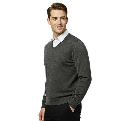 School Stitch® Premium V Neck Jumpers for Men UK, Long Sleeve Cotton Blend Mens Sweatshirts, Comfortable Fit Adults Sweaters, Classic Grey, Navy & Black Casual College & Office Wear Mens Jumper, S-XXL