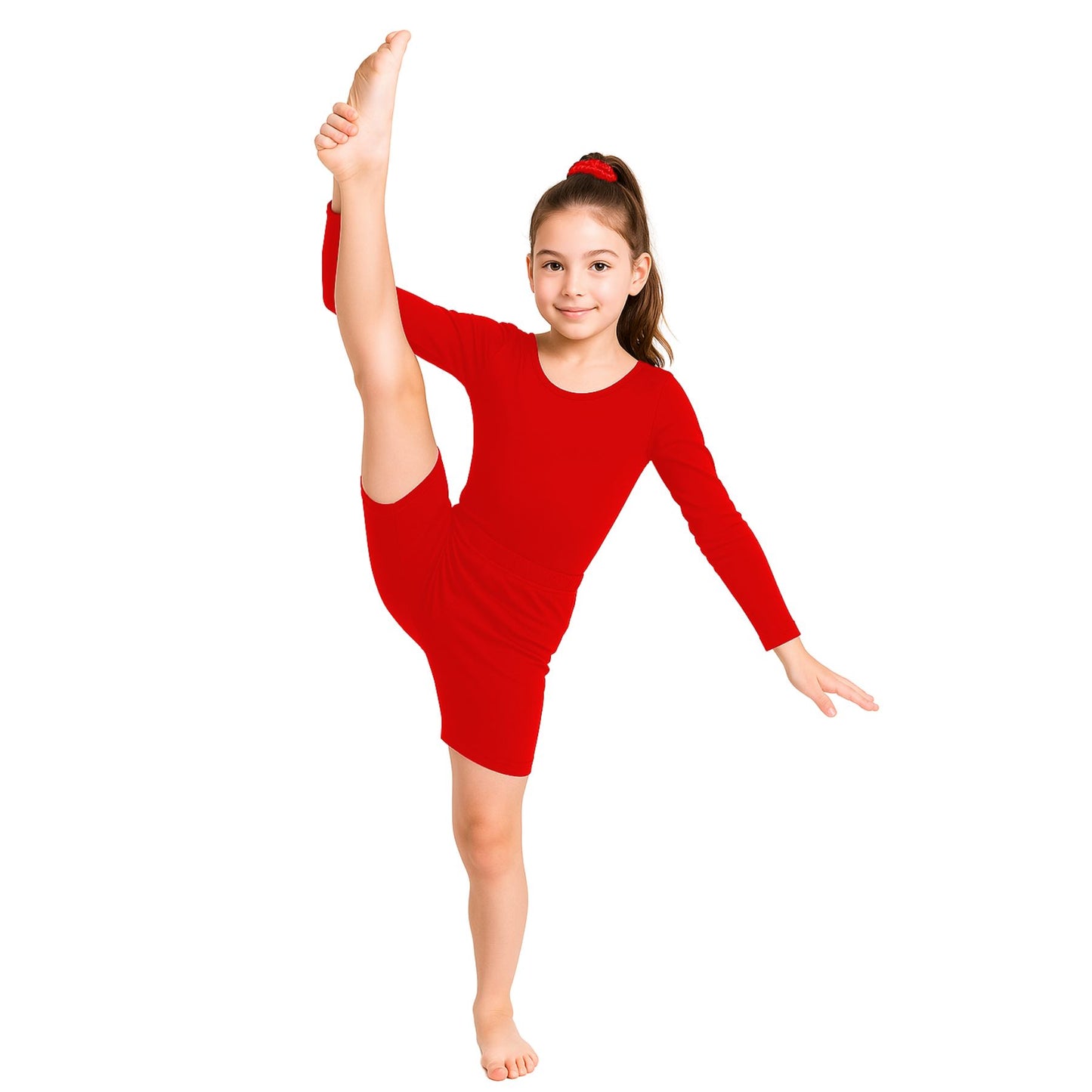 School Stitch® 3 Piece gymnastics leotards for girls Set, Kids Microfiber Long Sleeve Bodysuit With dance shorts & Scrunchie, Stylish Ballet Dress Leotards for Girls Gymnastics Kids Bodysuit Age 3-13